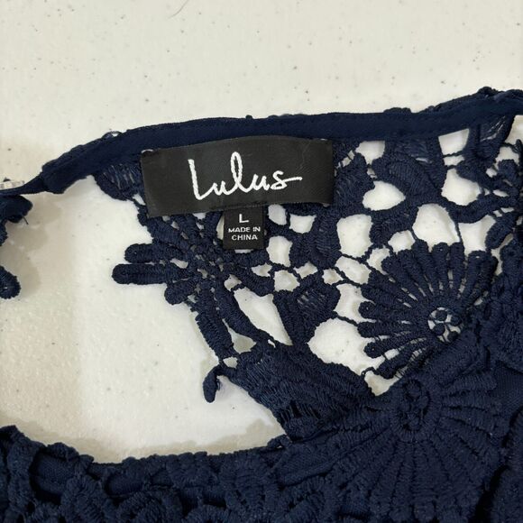 Lulus Navy Blue Crochet Lace Maxi Dress L Open Back Sexy Bridesmaid Wedding - Picture 10 of 15